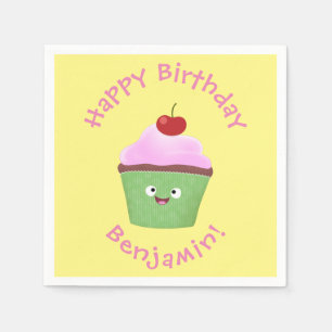 Cute happy cupcake cartoon-illustratie servet