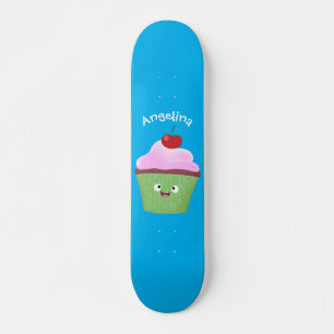 Cute happy cupcake cartoon-illustratie skateboard