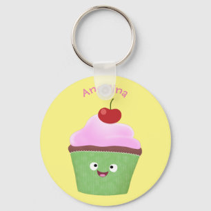 Cute happy cupcake cartoon-illustratie sleutelhanger