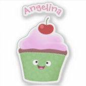 Cute happy cupcake cartoon-illustratie sticker (Voorkant)