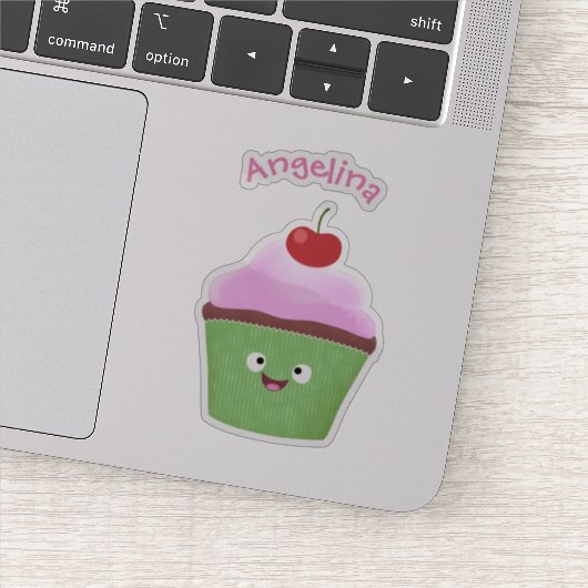 Cute happy cupcake cartoon-illustratie sticker (Detail)