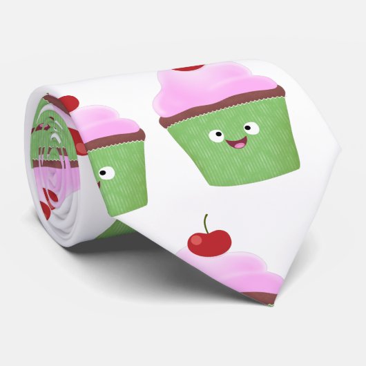 Cute happy cupcake cartoon-illustratie stropdas (Opgerold)