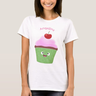 Cute happy cupcake cartoon-illustratie t-shirt