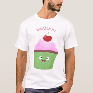 Cute happy cupcake cartoon-illustratie t-shirt