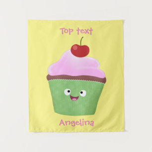 Cute happy cupcake cartoon-illustratie wandkleed