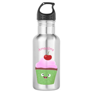 Cute happy cupcake cartoon-illustratie waterfles
