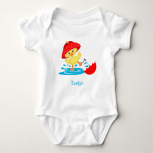 Cute Happy Duck in Rain met voornaam Romper
