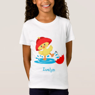 Cute Happy Duck in Rain met voornaam T-shirt