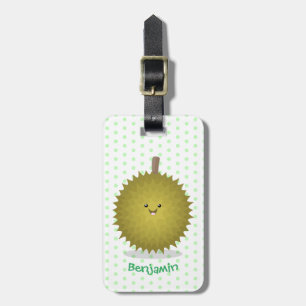 Cute happy durian cartoon illustratie bagagelabel