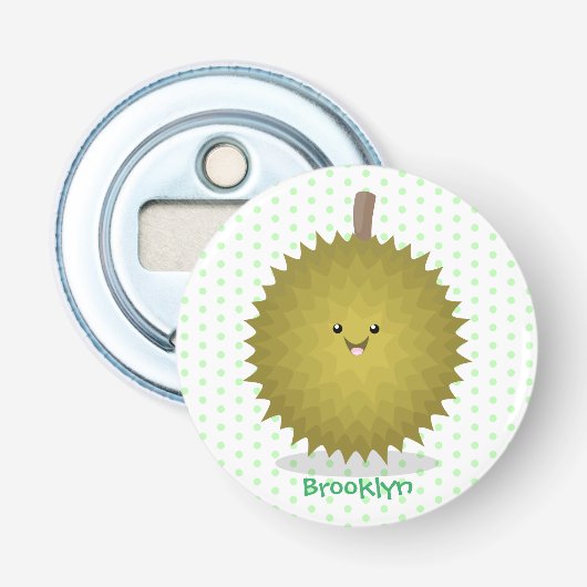Cute happy durian cartoon illustratie button flesopener (Voorkant)