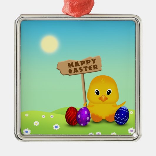 Cute Happy Easter Baby Chick Metalen Ornament (Voorkant)