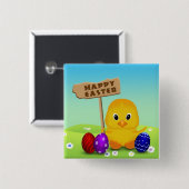Cute Happy Easter Baby Chick Vierkante Button 5,1 Cm (Voorkant /achterkant)