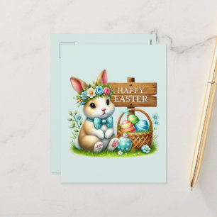 Cute Happy Easter bunny Feestdagenkaart