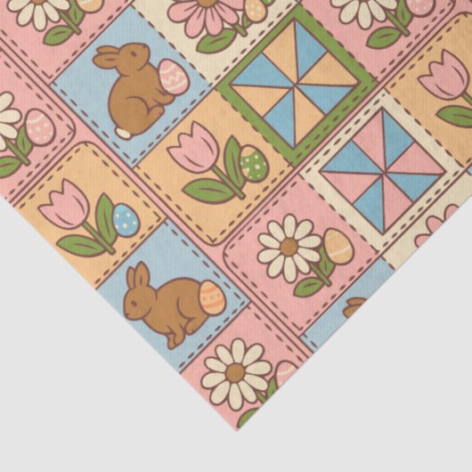 Cute Happy Easter Bunny Quilt Pattern Tissuepapier (Detail)