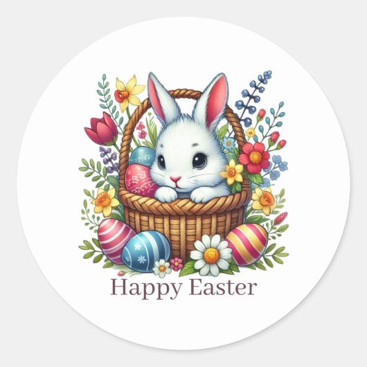 Cute Happy Easter bunny  Ronde Sticker (Voorkant)