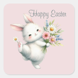 Cute Happy Easter bunny Vierkante Sticker