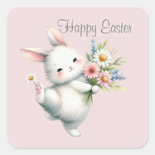 Cute Happy Easter bunny Vierkante Sticker (Voorkant)