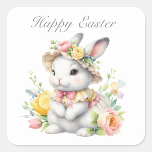 Cute Happy Easter bunny Vierkante Sticker (Voorkant)