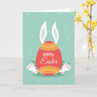 Cute Happy Easter Greeting Card with Bunny and Col Kaart