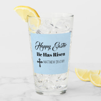 Cute Happy Easter He Has Risen Bible Verse Blue Glas