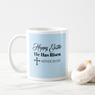 Cute Happy Easter He Has Risen Bible Verse Blue Koffiemok
