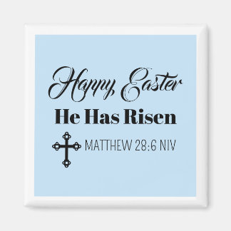 Cute Happy Easter He Has Risen Bible Verse Blue Magneet