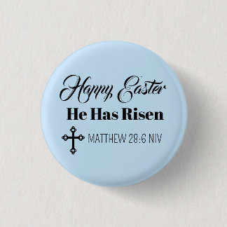 Cute Happy Easter He Has Risen Bible Verse Blue Ronde Button 3,2 Cm