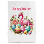 Cute Happy Easter pink flamingo  Medium Cadeauzakje (Achterkant)