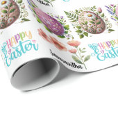 Cute Happy Easter Typography with Easter Eggs Name Cadeaupapier (Rol Hoek)