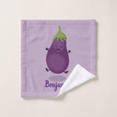 Cute happy eggplant cartoon bad handdoek (Wasdoekje)