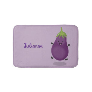 Cute happy eggplant cartoon badmat