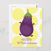 Cute happy eggplant cartoon briefkaart (Voorkant / Achterkant)