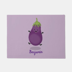 Cute happy eggplant cartoon deurmat