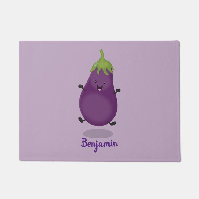 Cute happy eggplant cartoon deurmat (Voorkant)