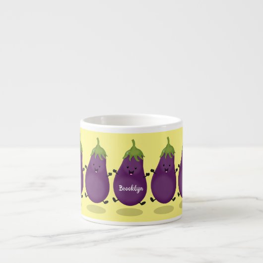 Cute happy eggplant cartoon espresso kop (Voorkant)