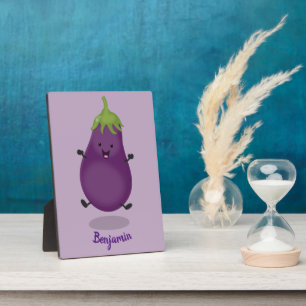 Cute happy eggplant cartoon fotoplaat