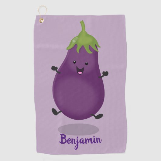 Cute happy eggplant cartoon golfhanddoek (Voorkant)