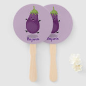 Cute happy eggplant cartoon handwaaier (Voorkant en achterkant)