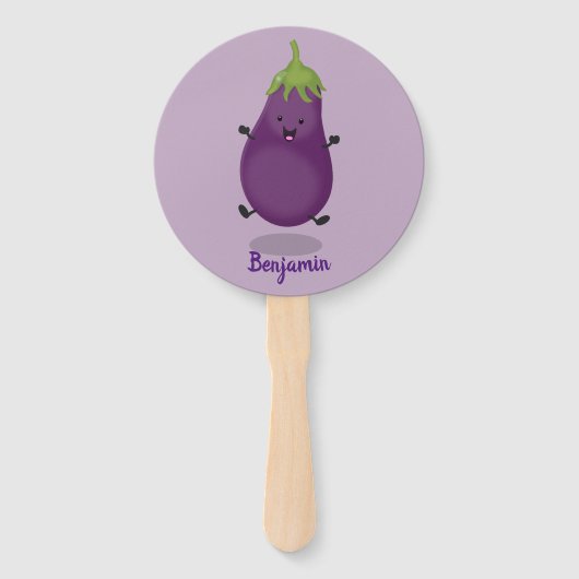Cute happy eggplant cartoon handwaaier (Voorkant)