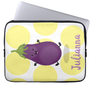 Cute happy eggplant cartoon laptop sleeve