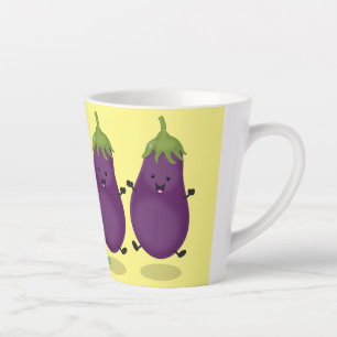 Cute happy eggplant cartoon latte mok