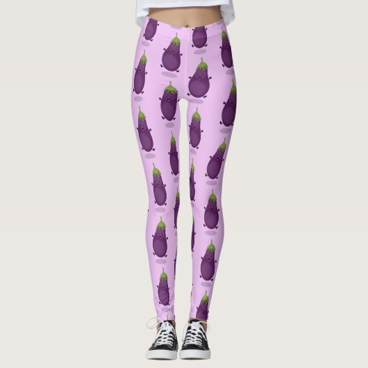 Cute happy eggplant cartoon leggings (Voorkant)
