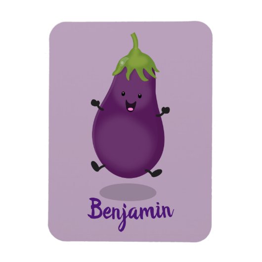 Cute happy eggplant cartoon magneet (Verticaal)