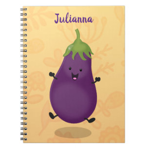 Cute happy eggplant cartoon notitieboek