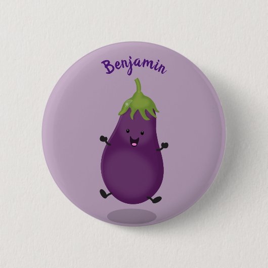 Cute happy eggplant cartoon ronde button 5,7 cm (Voorkant)