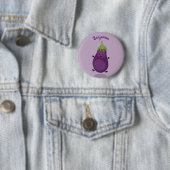 Cute happy eggplant cartoon ronde button 5,7 cm (In situ)