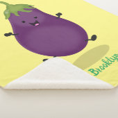 Cute happy eggplant cartoon sherpa deken (3/4)