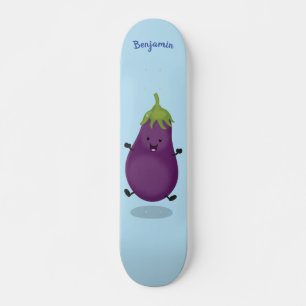 Cute happy eggplant cartoon skateboard