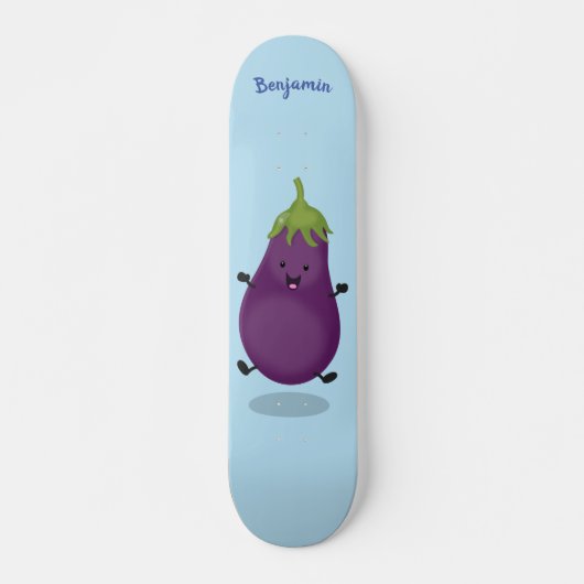 Cute happy eggplant cartoon skateboard (Voorkant)