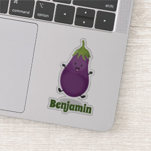 Cute happy eggplant cartoon sticker